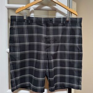 Greg Norman Collection Charcoal and Light Gray Checkered Shorts